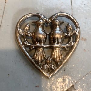 Vintage silver love birds brooch